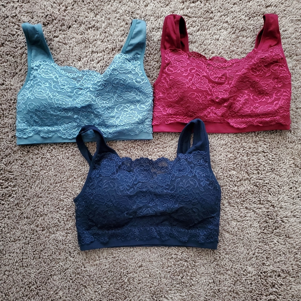 Three lace bralettes